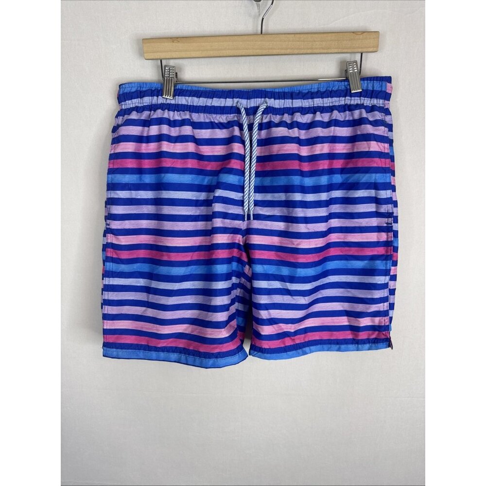 TailorByrd Swim Trunks‎ Mens M Blue Pink Striped Drawstring Lined